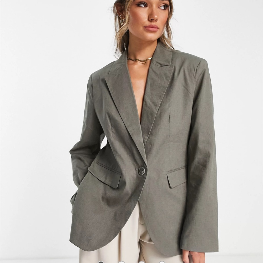NWT NA-KD dad oversized wide linen blazer in khaki green
